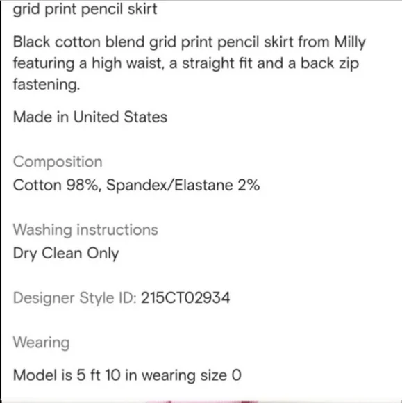 Milly Bias Pencil Skirt Grid Print Black & Pink Size 8 NWT - Picture 15 of 16